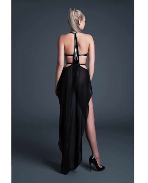 Allure Take Me Latex Look Vinyl and Mesh Teddy w/Attached Skirt - Black SM - Image 4