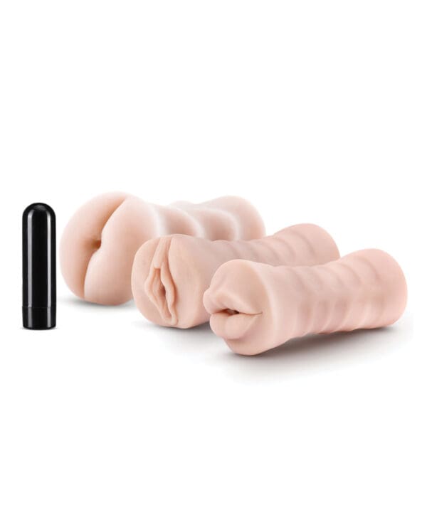 Blush M for Men Self Lubricating Vibrating Stroker Sleeve Kit - Vanilla Pack of 3 - Image 2