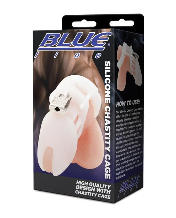 Blue Line Silicone Chastity Cage - White