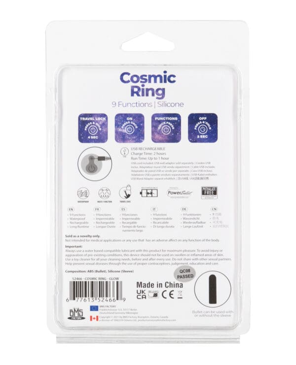 Cosmic Cock Ring w/Rechargeable Bullet - 9 Functions Glow in the Dark - Image 2