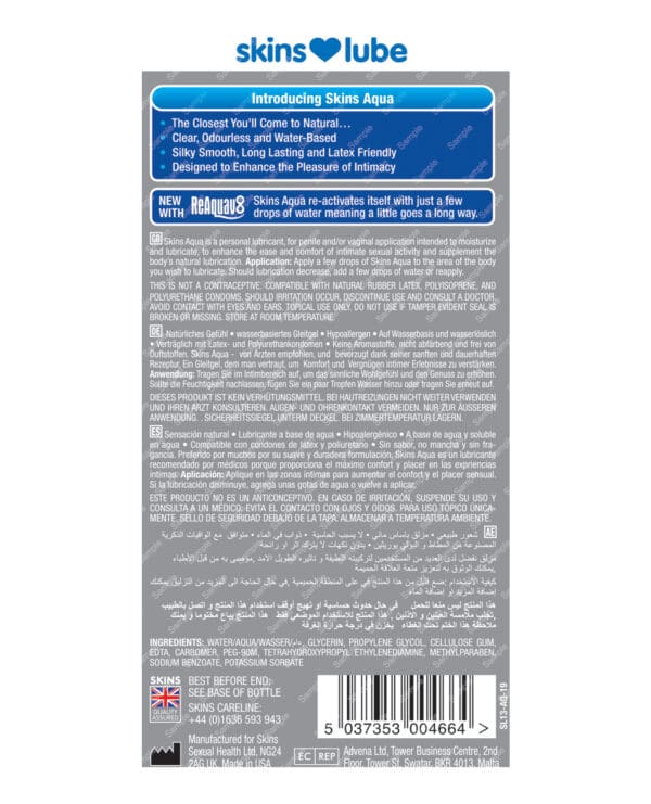 Skins Aqua Water Based Lubricant - 8.5 oz - Image 3