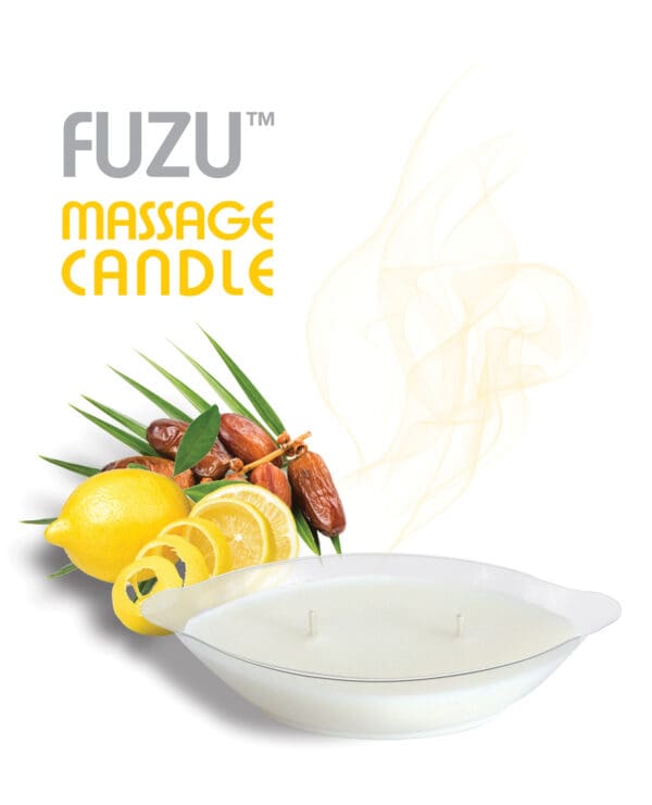 Fuzu Massage Candle - 4 oz Fiji Dates & Lemon Peel - Image 2