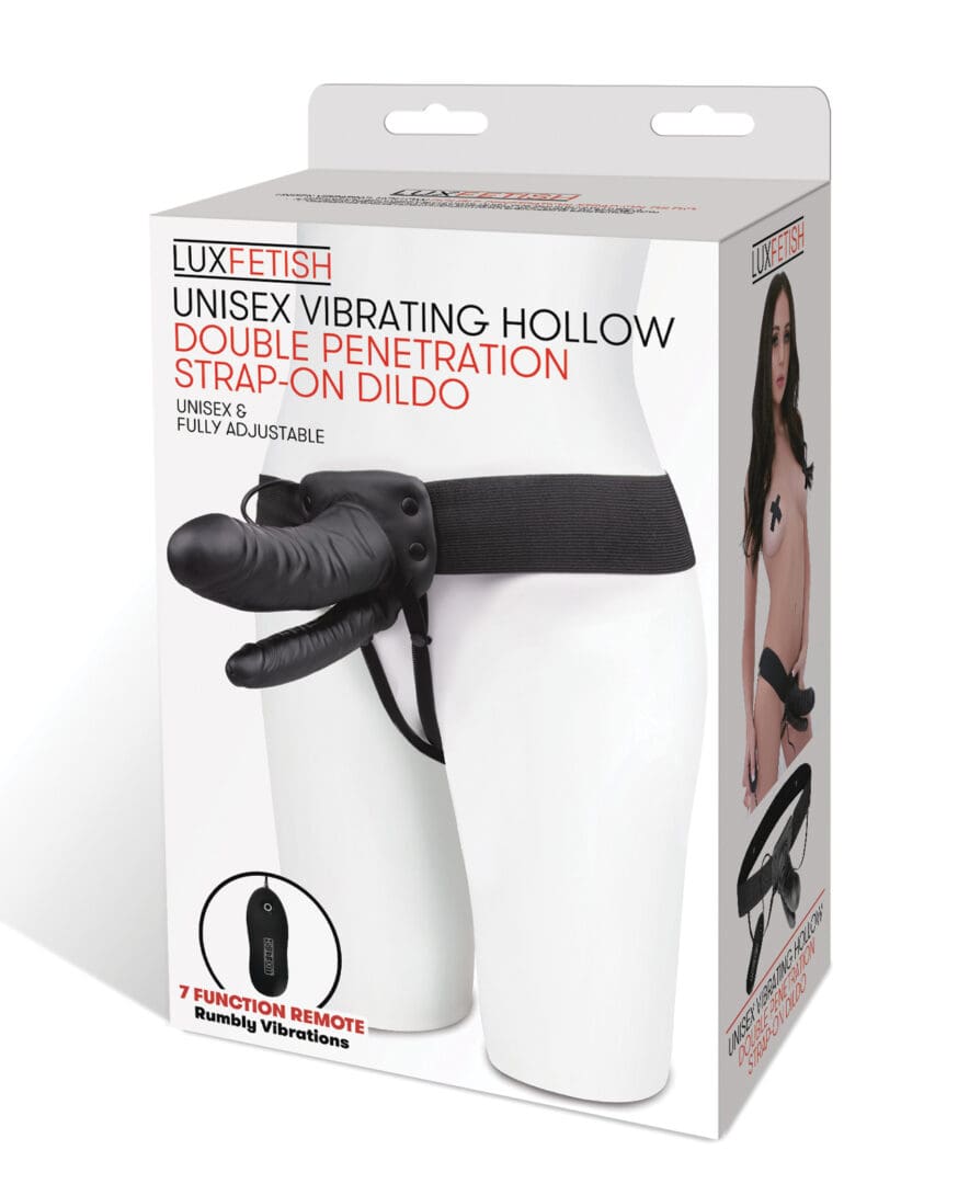 Lux Fetish Unisex Vibrating Hollow Double Penetration Strap On Dildo
