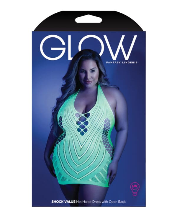 Glow Black Light Net Halter Dress Neon Green QN - Image 3