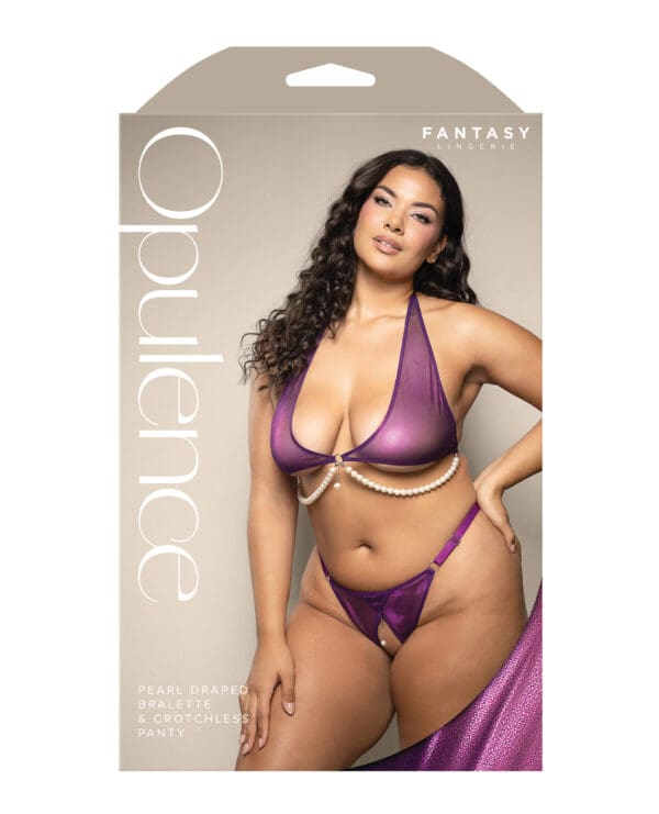 Opulence Shimmer Mesh Halter Top & Panty w/Pearl Details - Purple QN - Image 3