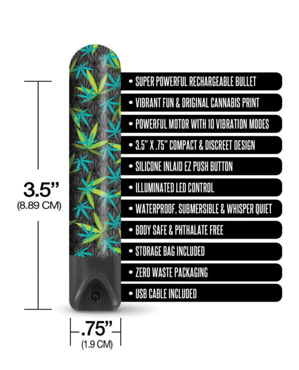 Buzzed 3.5" Rechargeable Bullet - Canna Queen Black - Image 4