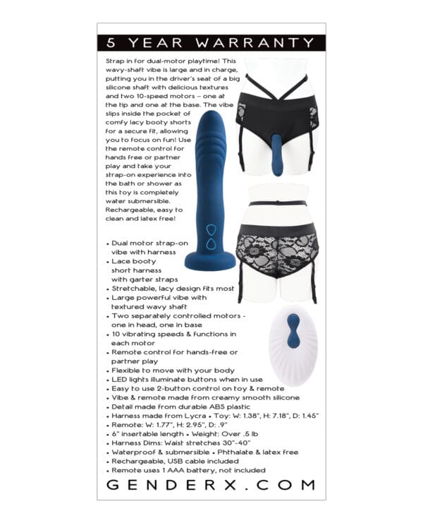 Gender X Snuggle Up Dual Motor Strap On Vibe w/Harness - Blue - Image 2