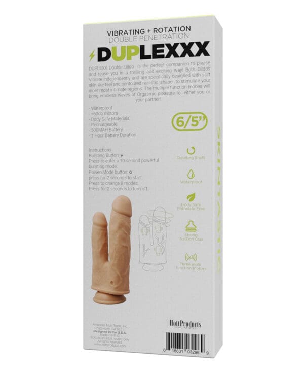 Skinsations Duplexx Vibrating & Rotating Double Dildo - Flesh - Image 2