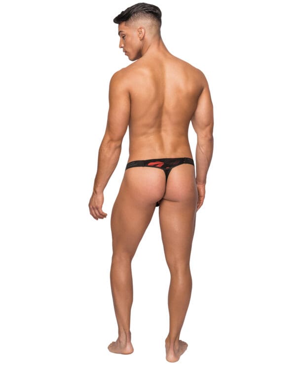 Kiss Me Stretch Mesh Micro Thong V Blk/Rd S/M - Image 2