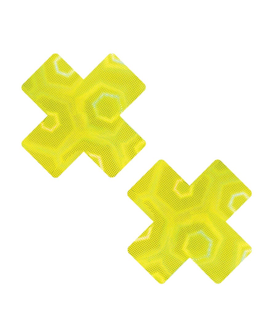 Neva Nude Holographic X Factor Pasties - Neon Yellow O/S
