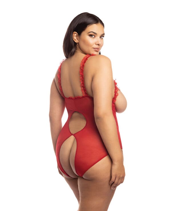 Lace Open Cup & Crotchless Teddy Red QN - Image 3