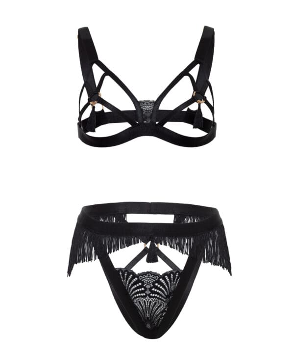 Annika Open Cup 2 pc Set w/Fringe and Tassel Detail - Black L/XL - Image 4