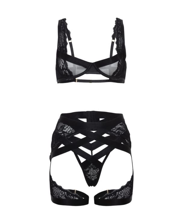 Thalia Mesh & Lace Underwire 3 pc Set - Black MD - Image 5