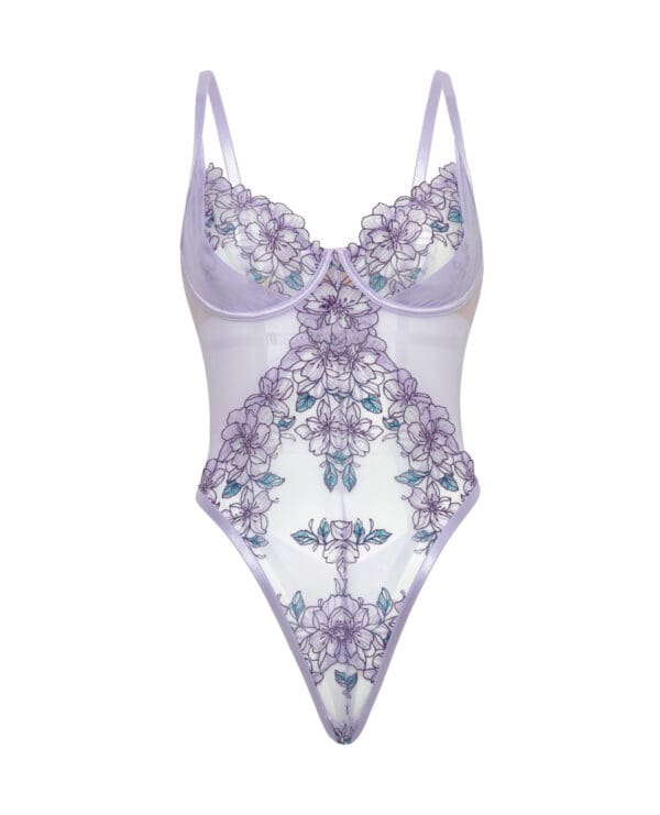 Lavender Embroidered Mesh Underwire Teddy - Lavender LG - Image 4