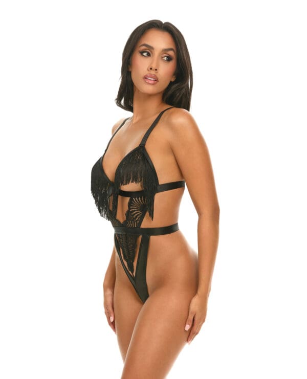 Annika Open Cup Teddy w/Fringe Detail - Black L/XL - Image 2