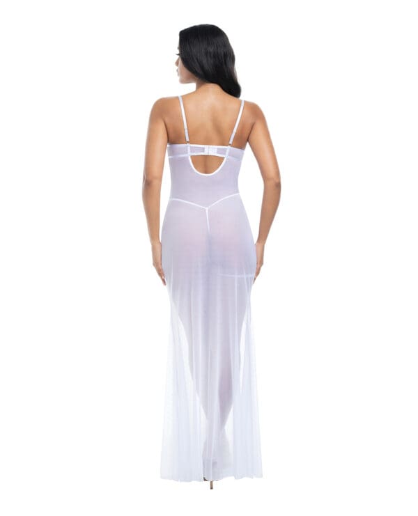 Livia Dot Mesh & Lace Underwire Gown & Garter 2 pc Set - White S/M - Image 2