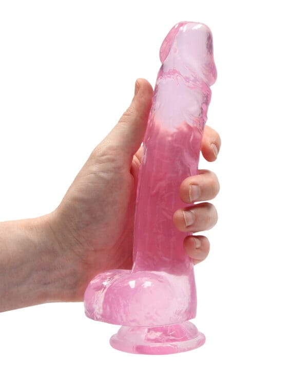 Shots RealRock Realistic Crystal Clear 8" Dildo w/Balls - Pink - Image 5