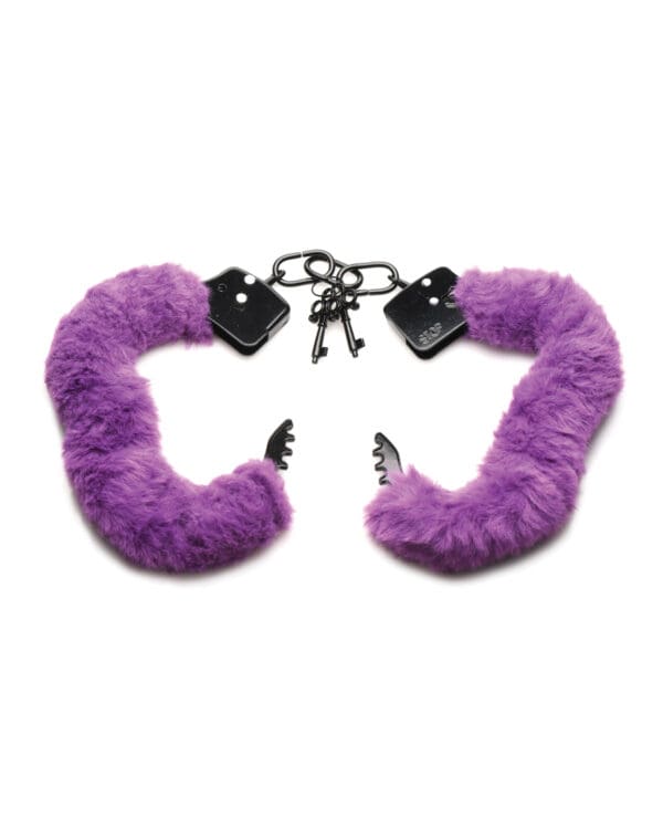 Master Series Cuffed in Furry Handcuffs - Purple - Image 3