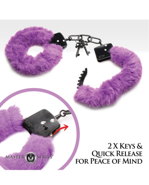 Master Series Cuffed in Furry Handcuffs - Purple - Image 5