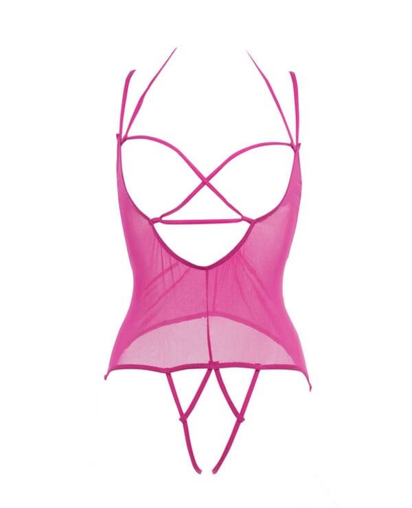 Allure Angelina Sheer Mesh Under Bust Teddy Hot Pink S/M - Image 4