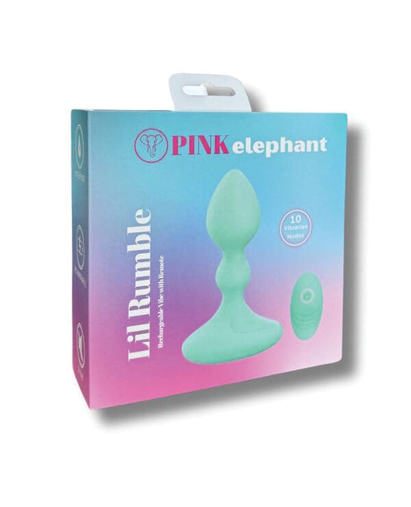Pink Elephant Lil Rumble Rechargeable Vibe w/Remote - Aqua - Image 3
