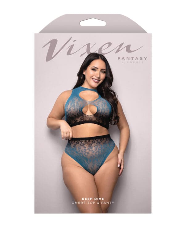 Vixen Deep Dive Ombre Leopard Knit Keyhole Top w/Panty 2 pc Set - Black/Blue QN - Image 3
