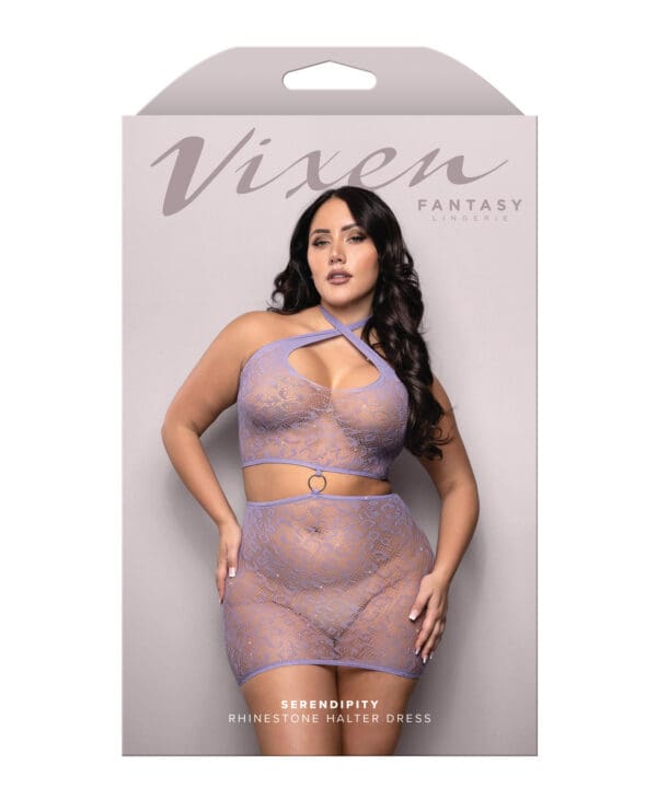 Vixen Serendipity Rhinestone Leopard Knit Keyhole Halter Dress - Lavender QN - Image 3